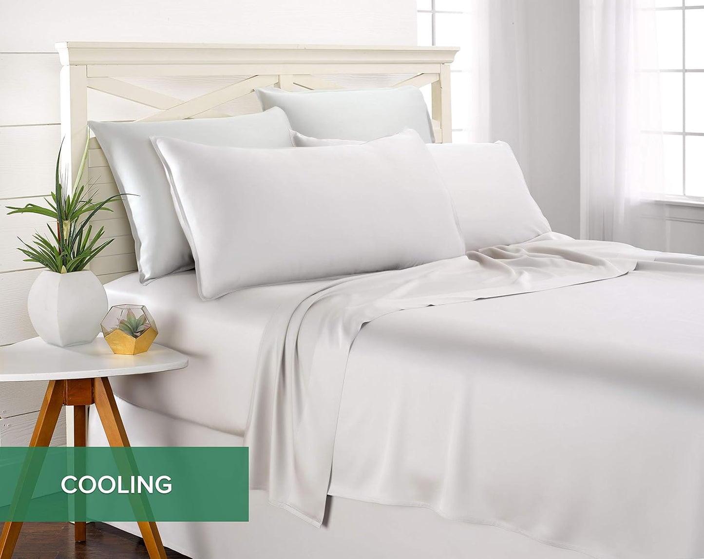 Pure Bamboo King Sheets - 100% Organic Viscose Bed Sheet Set, Soft & Cooling | Double Stitching, White