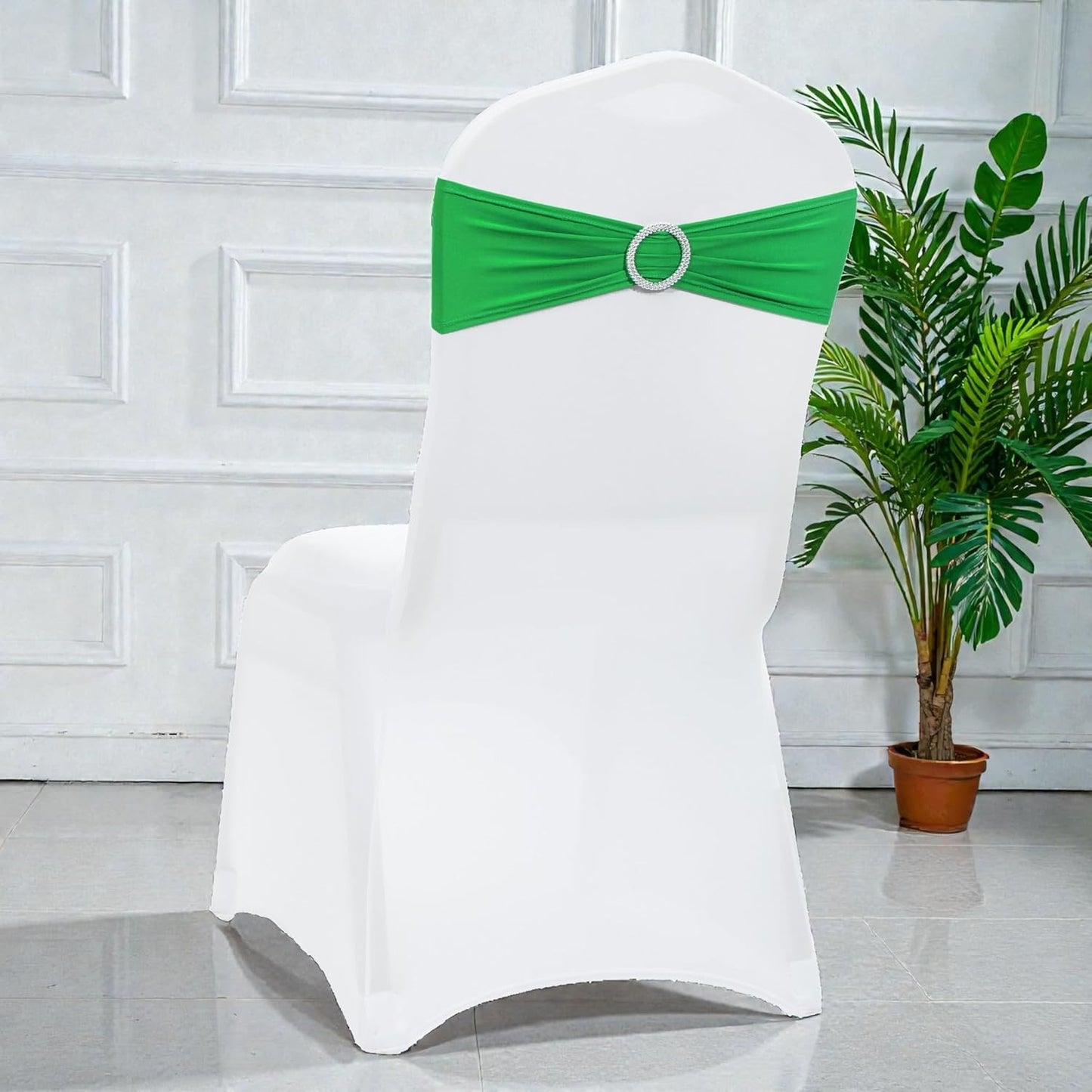 MDS Spandex Chair Sashes - Universal Fit Elastic Stretch Bands with Buckle for Weddings | Light Green, Pack of 125
