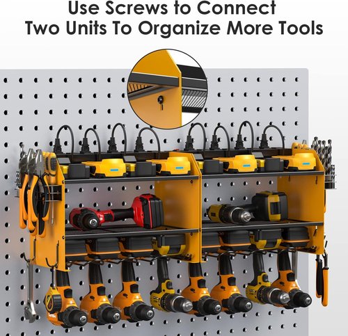 CCCEI Modular Power Tool Organizer - Wall Mount Charging Station & Heavy-Duty Shelf | 2 Pack, Yellow