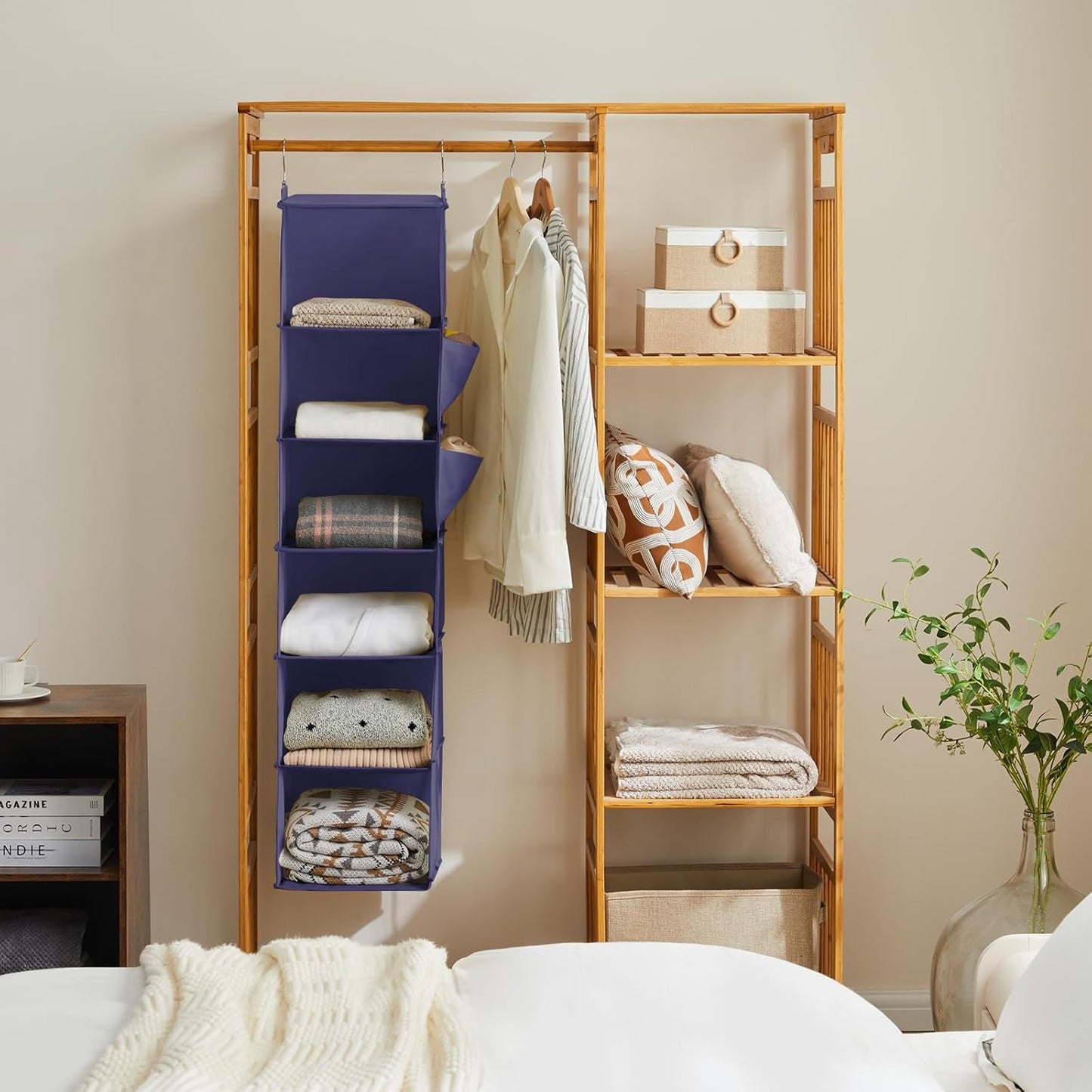 YOUDENOVA Hanging Closet Organizer - 6-Shelf Storage Solution for Efficient Closet Space - Purple