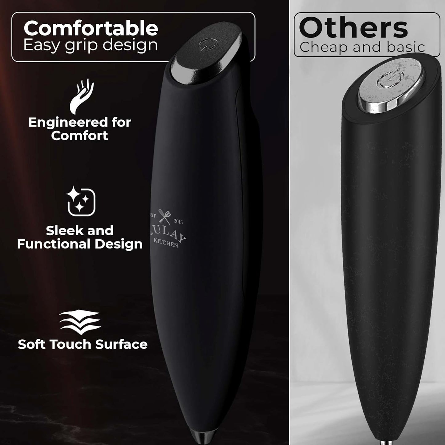 Zulay Kitchen Tornado Triple Whisk Milk Frother - Handheld Foam Maker for Coffee & Lattes | Includes 4 Duracell Batteries - Executive Black