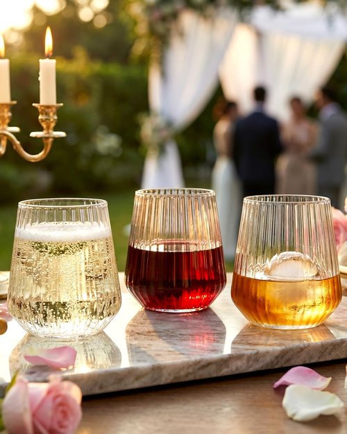 Ciaell 30 Pack Plastic Ribbed Wine Glasses - 12 OZ Thicker Origami Stemless Disposable Wine Champagne Whiskey Unbreakable Cocktail Glass, Reusable Wine Cups for Party Wedding Bar