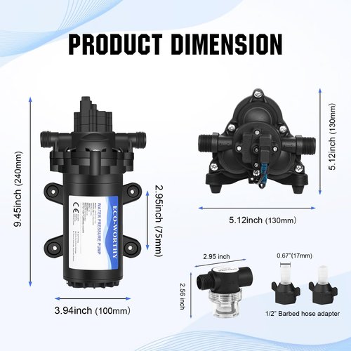 ECO-WORTHY 33-Series Industrial Water Pressure Pump 110V AC 4.0GPM 50PSI RV Fresh Water Diaphragm Pump include Garden Hose Adapters for Irrigation Marine Boat Sprinkler Faucet
