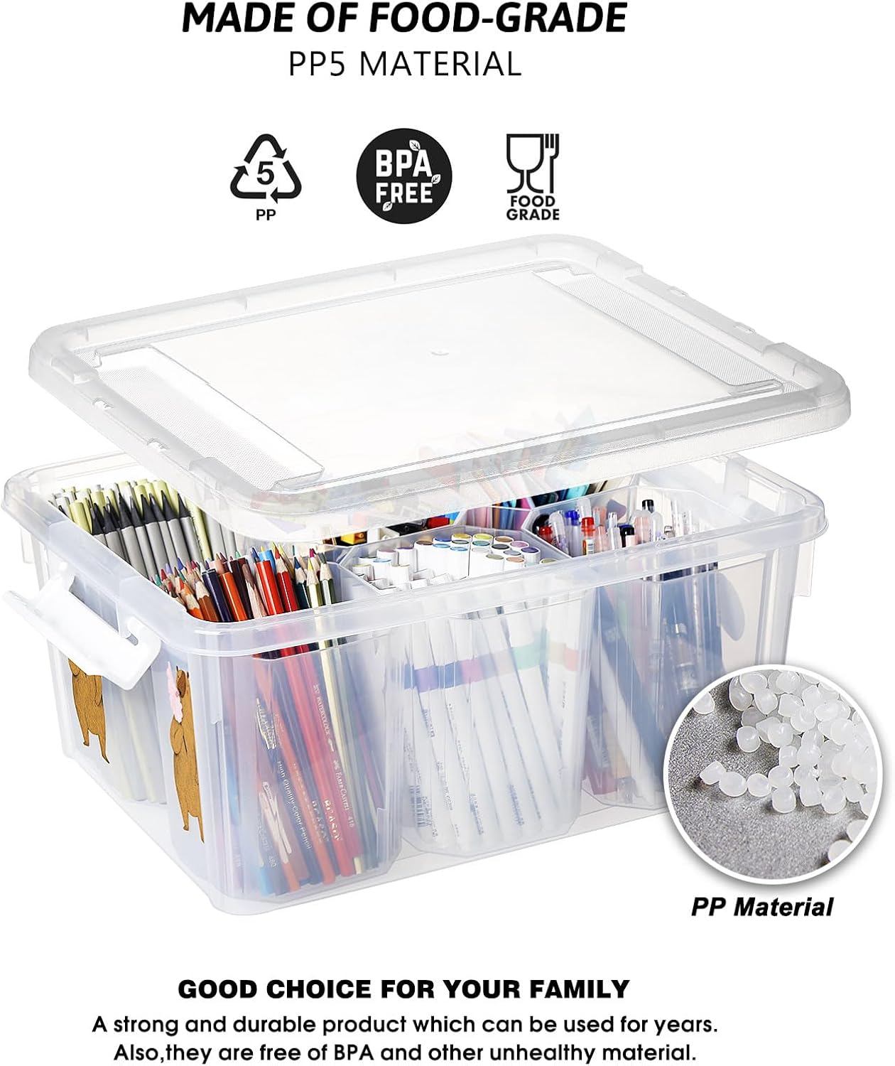 Loobuu 17QT Plastic Storage Bin with Lid - Stackable Clear Organizer Box for Art Supplies & Toys