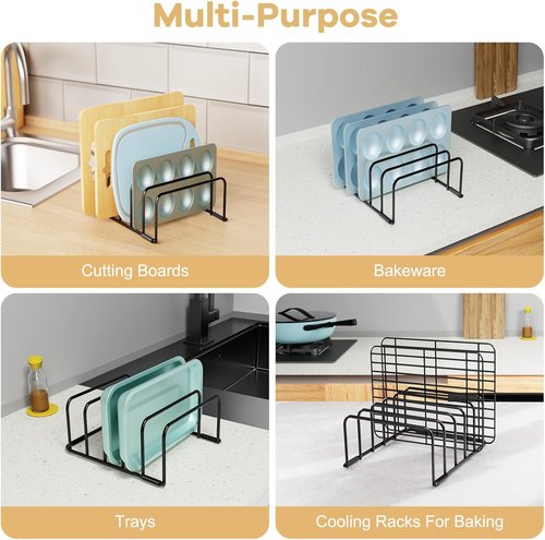 Fikoksol Cutting Board Organizer - Heavy Duty Metal Rack for Baking Sheets & Plates | 2-Pack Black