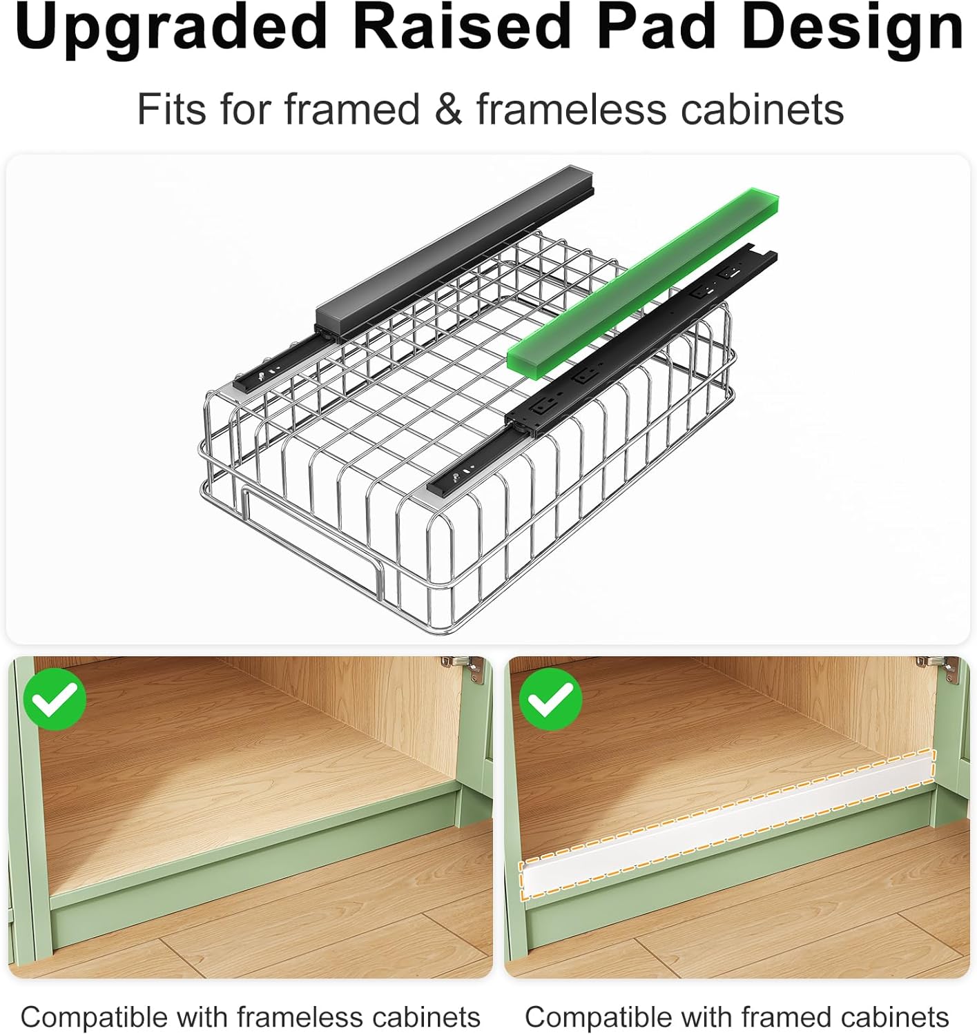 Skiennix Pull-Out Cabinet Organizer - Stainless Steel 4-Pack Drawer with Silent Slides | Spice Storage Rack for Kitchen & Pantry