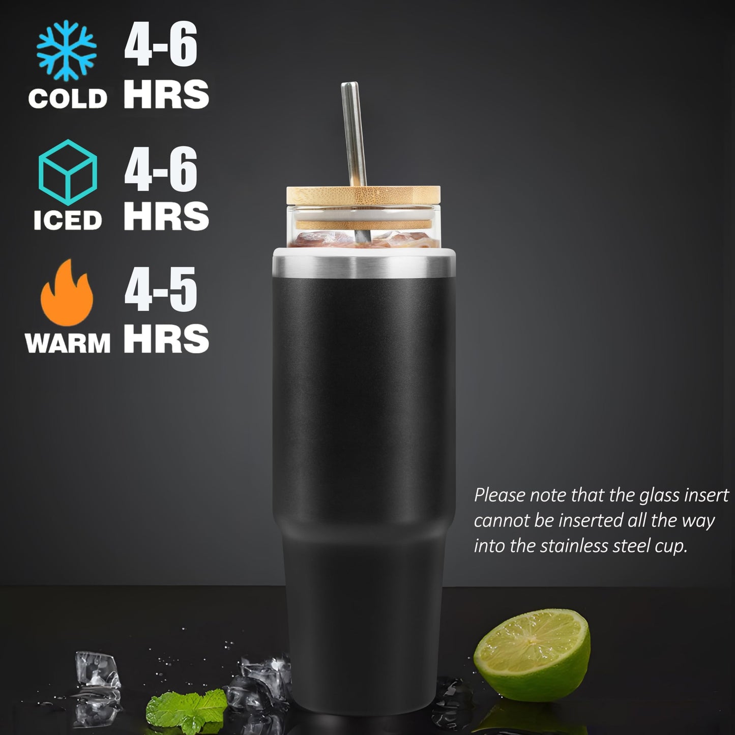 YJGS 30oz Glass Tumbler with Lid and Straw, Insulated Tumbler with Glass Insert, Iced Coffee Cup Reusable Water Bottle Travel Coffee Mug, Water Tumbler with Straw, Sweat Proof & BPA Free