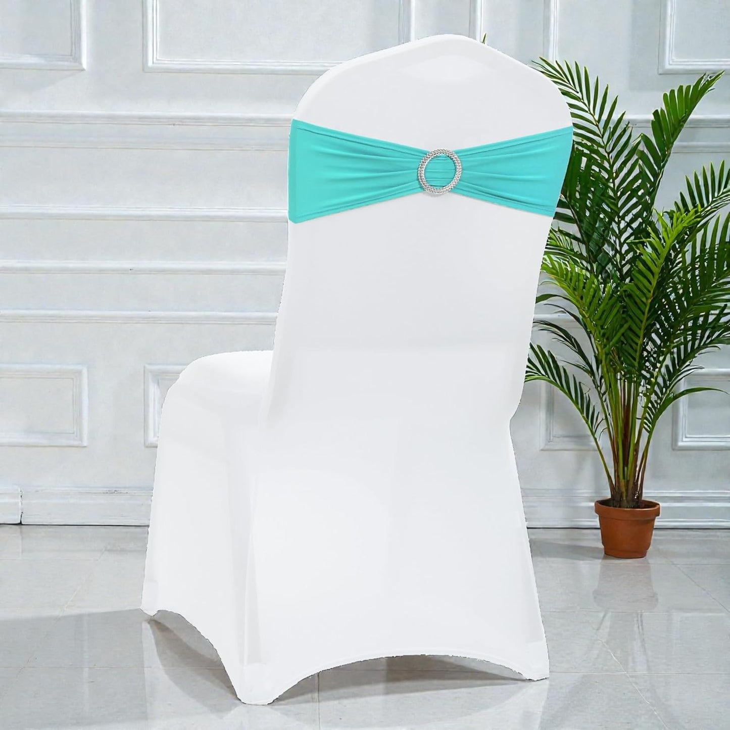 MDS Spandex Chair Sashes - Premium Stretch Covers with Buckle Slider | Universal Fit for Weddings & Events - Aqua Blue