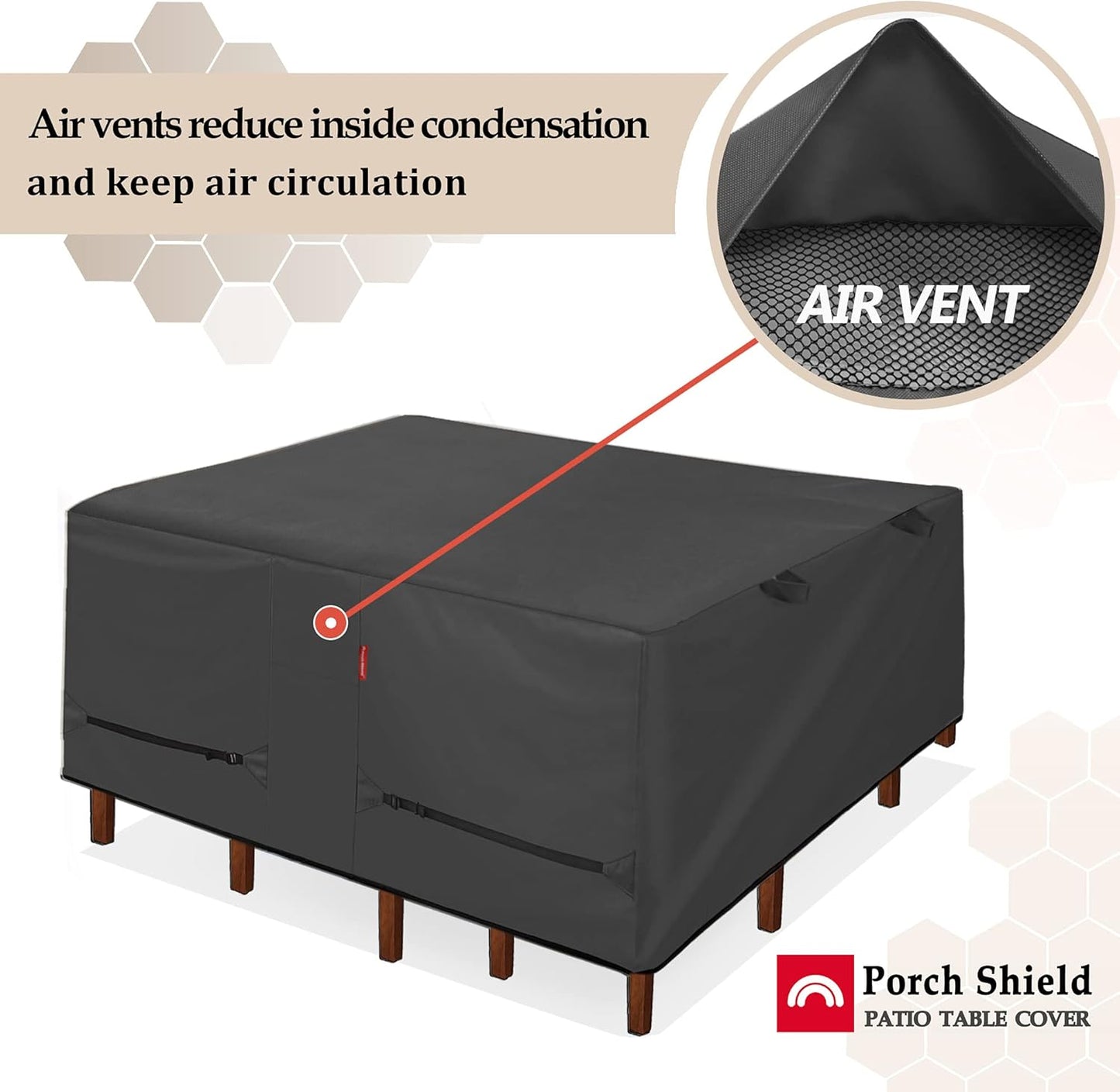 Porch Shield Patio Table Cover - Waterproof Square Outdoor Dining Set Cover | 84 x 84 Inch, Black