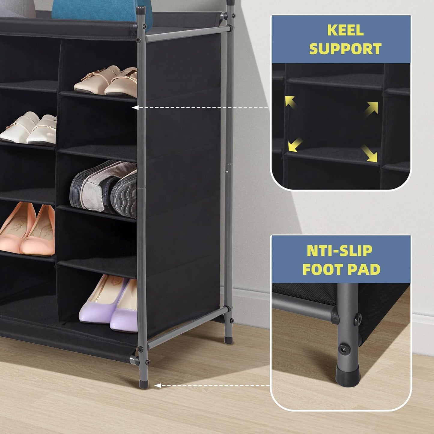 Storage Maniac Stackable Shoe Cubby Organizer - 20-Cube Free Standing Rack for Entryway & Bedroom