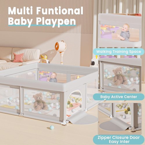 Hiaksedt Baby Playpen - Small 50 x 50 Inch Playard with Mat & Ocean Balls for Toddlers