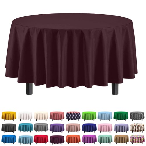 Exquisite 12-Pack Premium Plastic 84-Inch Round Tablecloth - Brown