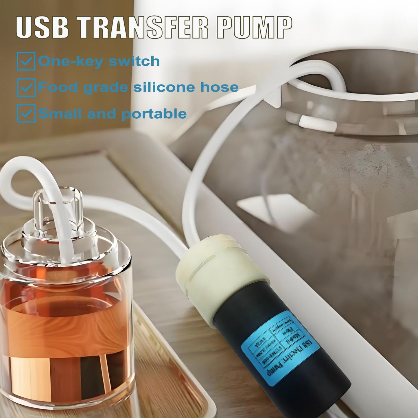 Wine Siphon Pump, Food Grade Auto Siphon Self Priming USB Electric Transfer Pump for Bottling Home Brew Wine, Beer, Kombucha, Mini Water Transfer Pump Kit, 2L/Min, No Mess Leak, Low Noise