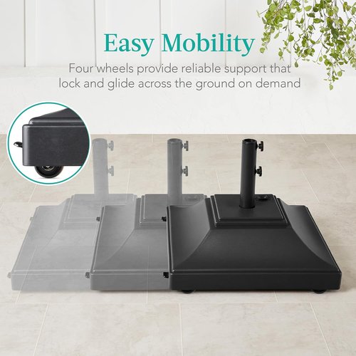 Best Choice Products Fillable Mobile Umbrella Base - Heavy Duty Square Stand with 4 Wheels, 120lb Capacity - Black