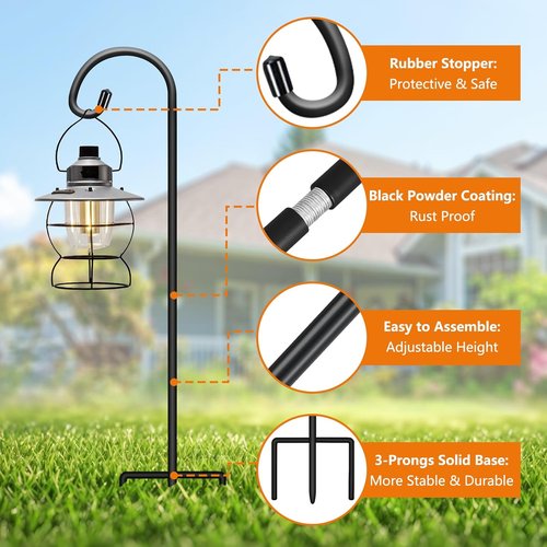 Gtongoko 48-Inch Shepherd's Hooks - Adjustable Garden Hooks for Hanging Plants & Lanterns | Matte Black, 4-Pack