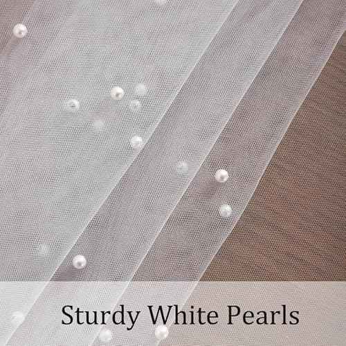 Tosleo White Pearl Table Cloth Valentine's Day Decor Tulle Fabric Lace Tablecloth Table Cover Bridal Veil Tablecloths Chiffon Table Covers for Christmas Wedding Birthday Party Arch(55 x 55 Inch)