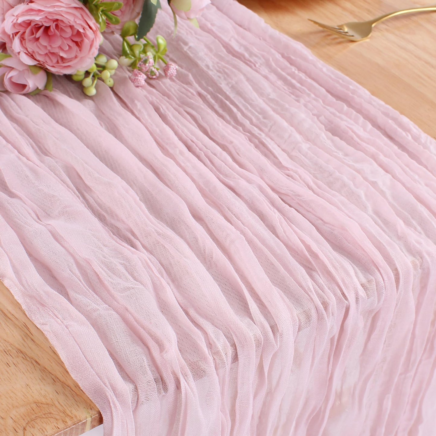 SAJOO Pink Cheesecloth Table Runner 10FT Boho Rustic Sheer Cheese Cloth Table Runners 120 Inch Gauze Table Decorations for Wedding Bridal Baby Shower Birthday Party Home Decor