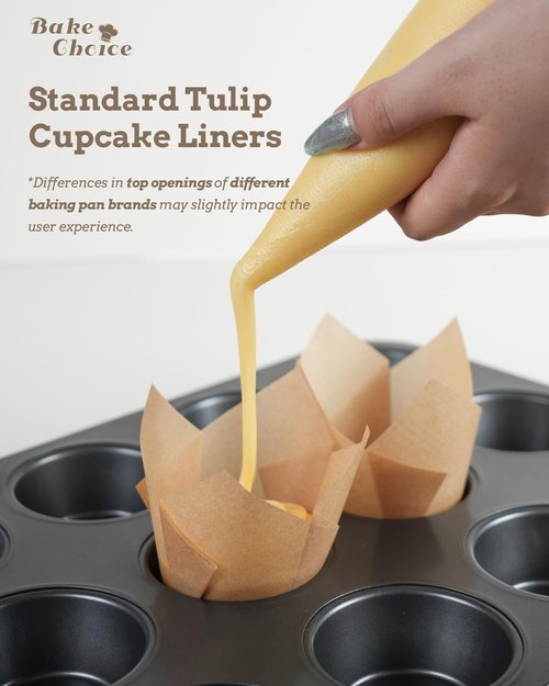 Bake Choice 200pcs Natural Tulip Cupcake Liners for Baking Cups Unbleached European Parchment paper Tulip Muffin Liners, Cupcake Wrapper for Party, Christmas