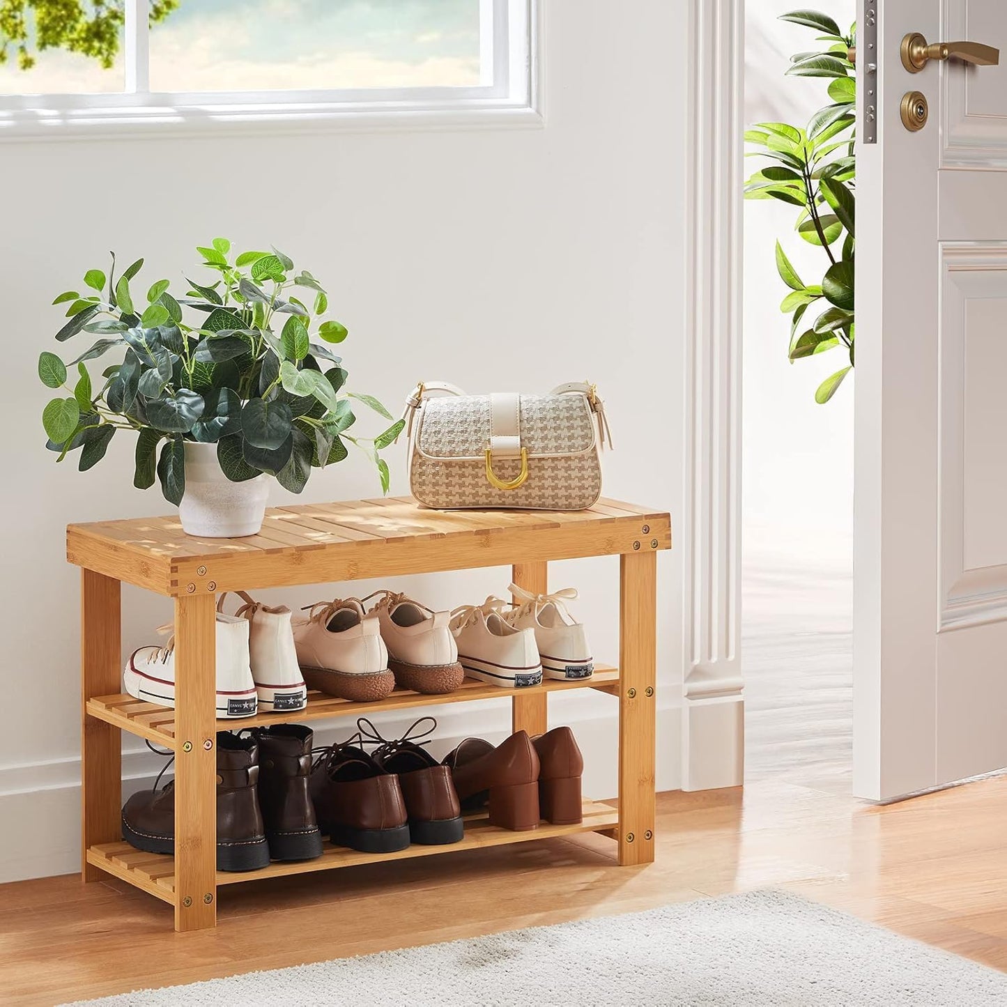 Pipishell 3-Tier Bamboo Shoe Rack Bench - Sturdy Organizer Holds Up to 300lbs | Ideal for Entryway & Living Room