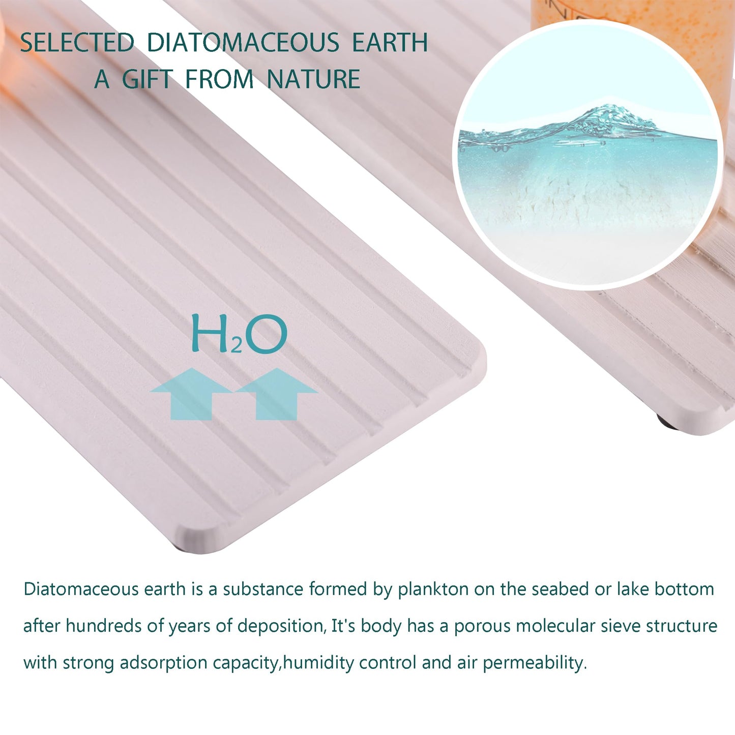 NiuYichee 2 PCS Water Absorbent diatomite Coasters, 10.2" x 4" Water Absorbing Stone Tray for Sink, Stone Drying mat for Kitchen Counter, Stone soap Tray Used for Hand Soaps & toiletries & Plants
