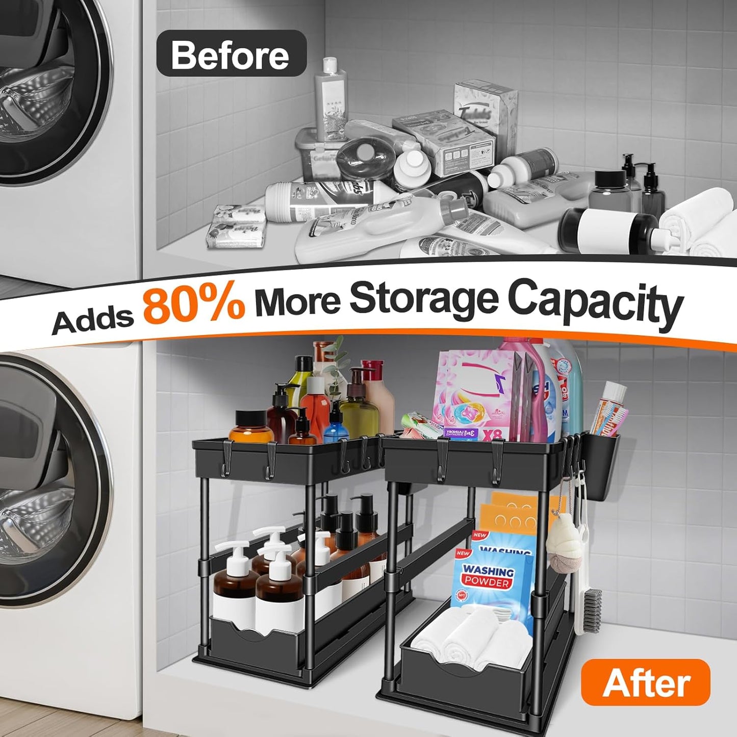 JPart Under Sink Organizer - 2-Tier Kitchen & Bathroom Storage with Sliding Drawers | Durable Design, 2 Pack