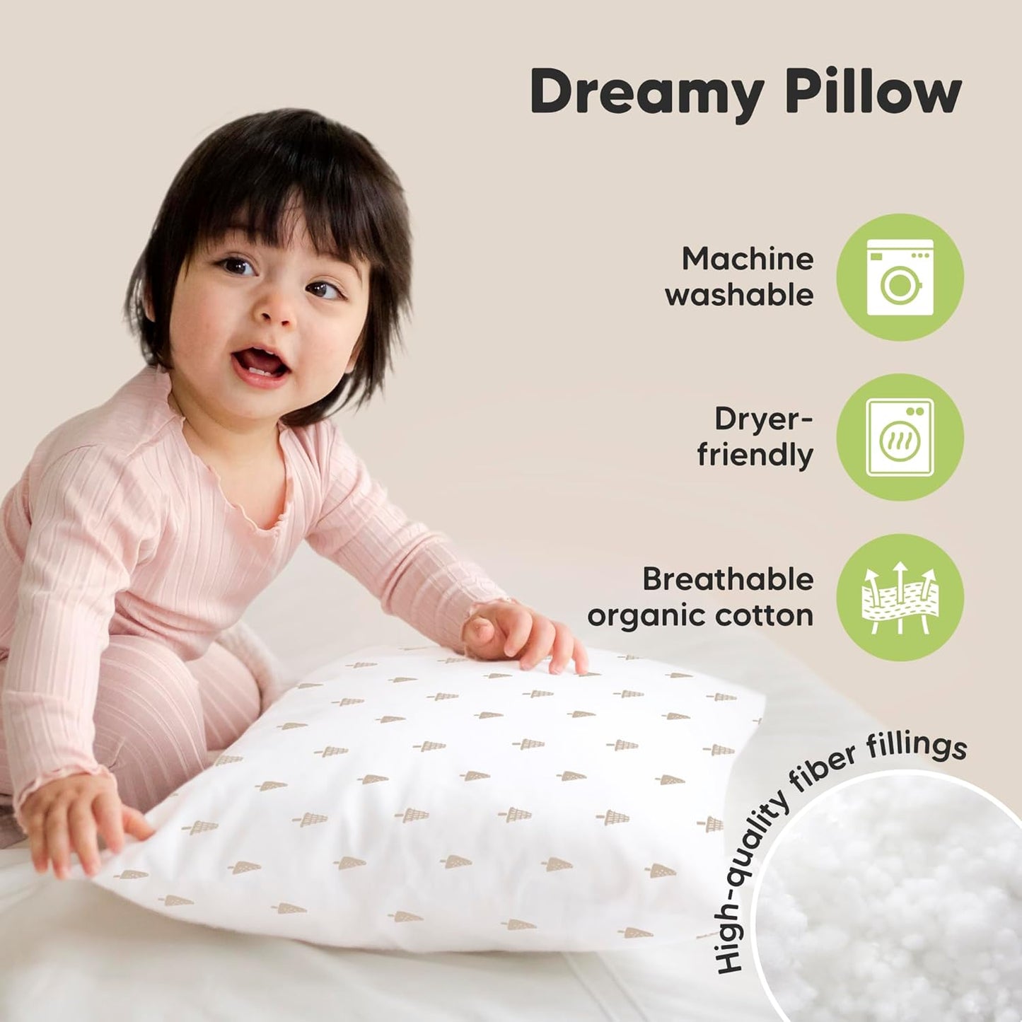 KeaBabies Toddler Pillows - Soft Organic Cotton for Ages 2-5 | 13x18, Machine Washable, Pine Tree Design