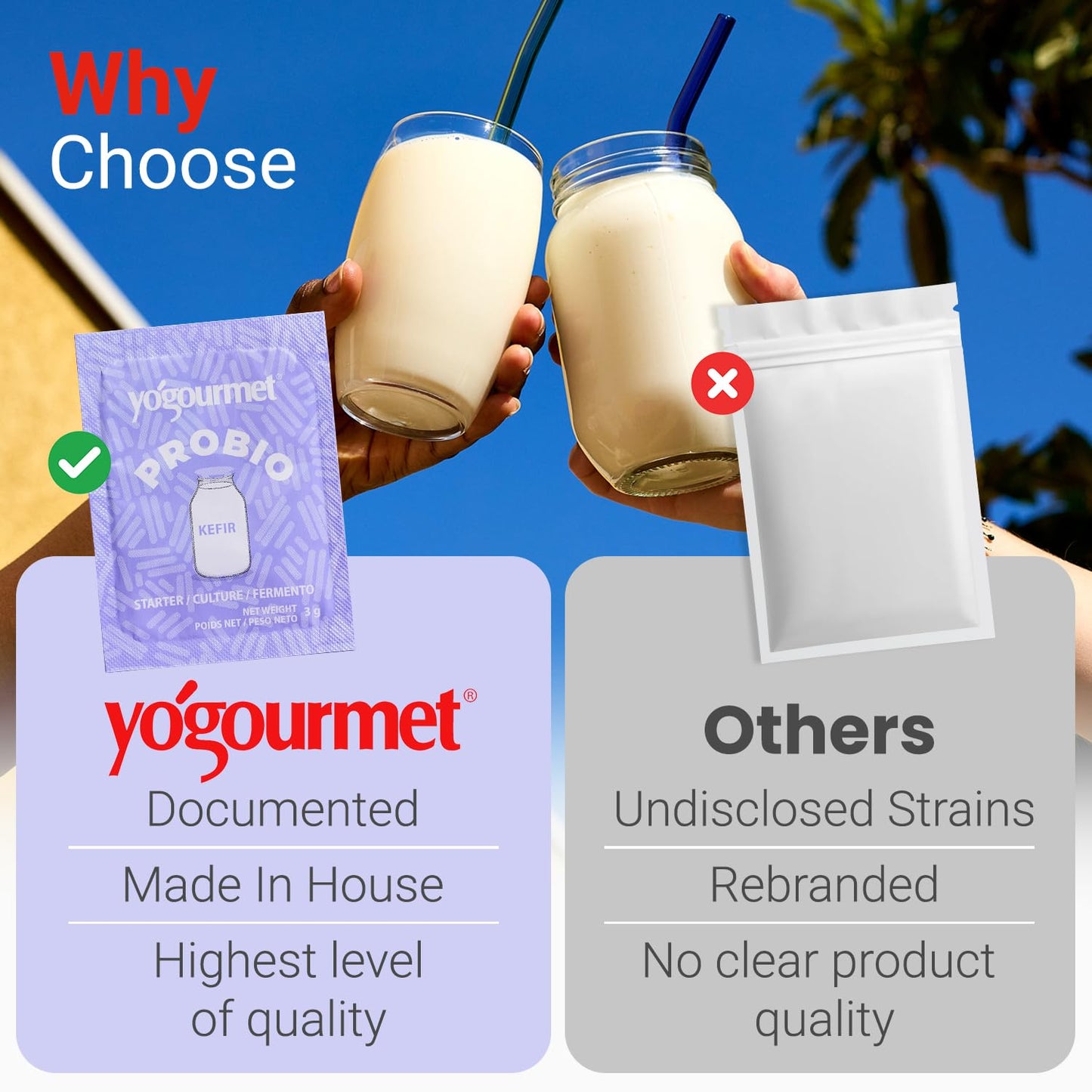 Yogourmet Kefir Starter with Probiotics (12 Sachets = 12 Quarts of Kefir) - Make Kefir at Home - Starter Culture - All Natural, Gluten Free, Kosher, Halal - 3 g Sachets