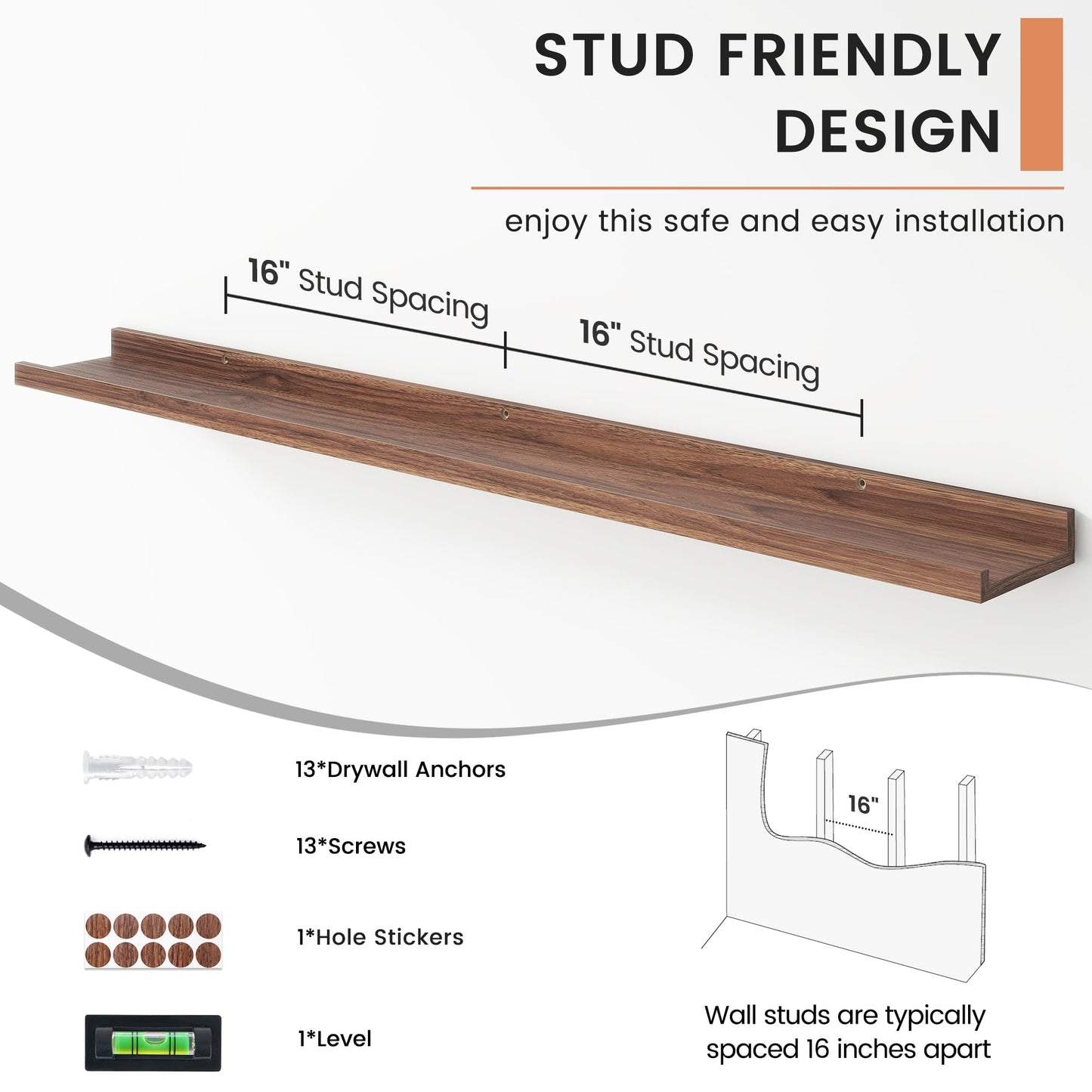 FLYJOE Floating Picture Ledge Shelves for Wall Set of 4, 48 Inch Wall Shelves with Lip Long Large Nursery Book Shelf for Toys Storage Kids Bookshelf Wall Mounted Living Room Bedroom Decor Frames