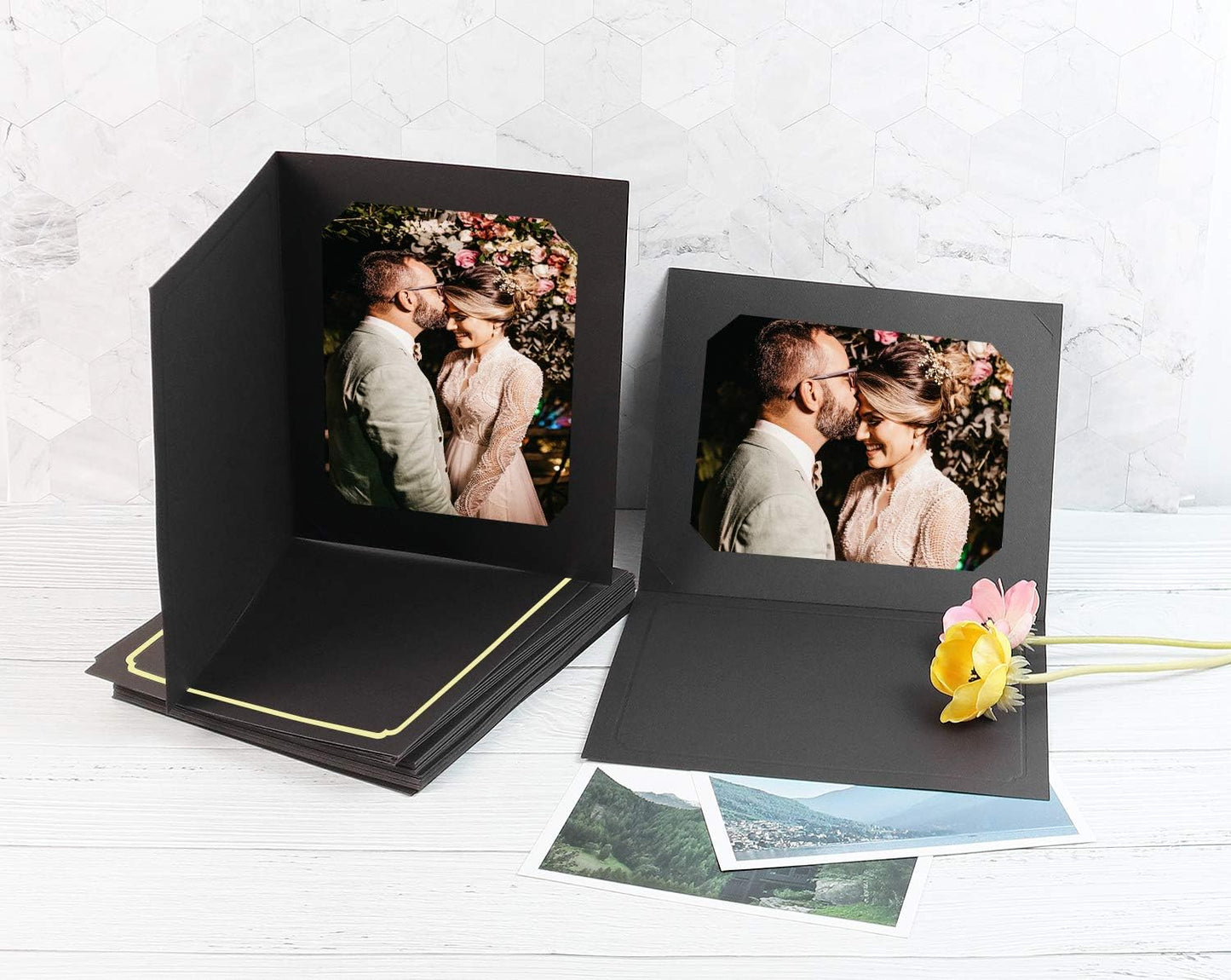 Golden State Art, Pack of 100, 6x8 or 8x10 Photo Folders, Cardboard Picture Frame, Paper Frame Cards, Greetings/Invitation Special Events: Graduation, Christmas, Wedding(Ivory)