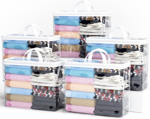 Clear Zippered Storage Bags by 5PACK - 22L for Bedding, Clothes, Blankets & More | White