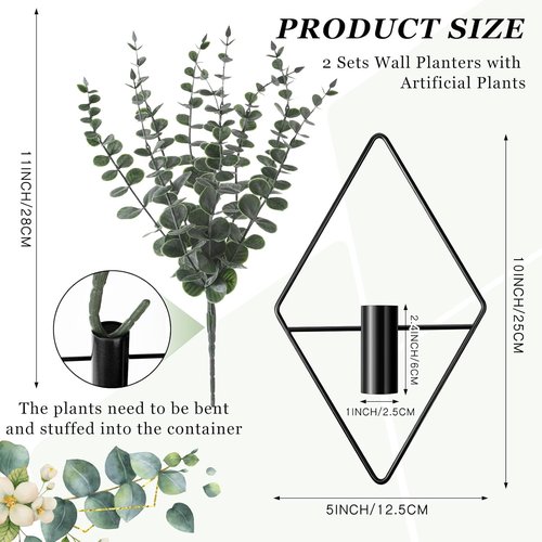 Jexine Hanging Planters - 4 Pcs Metal Eucalyptus Vases for Modern Indoor Decor | Black Geometric Design