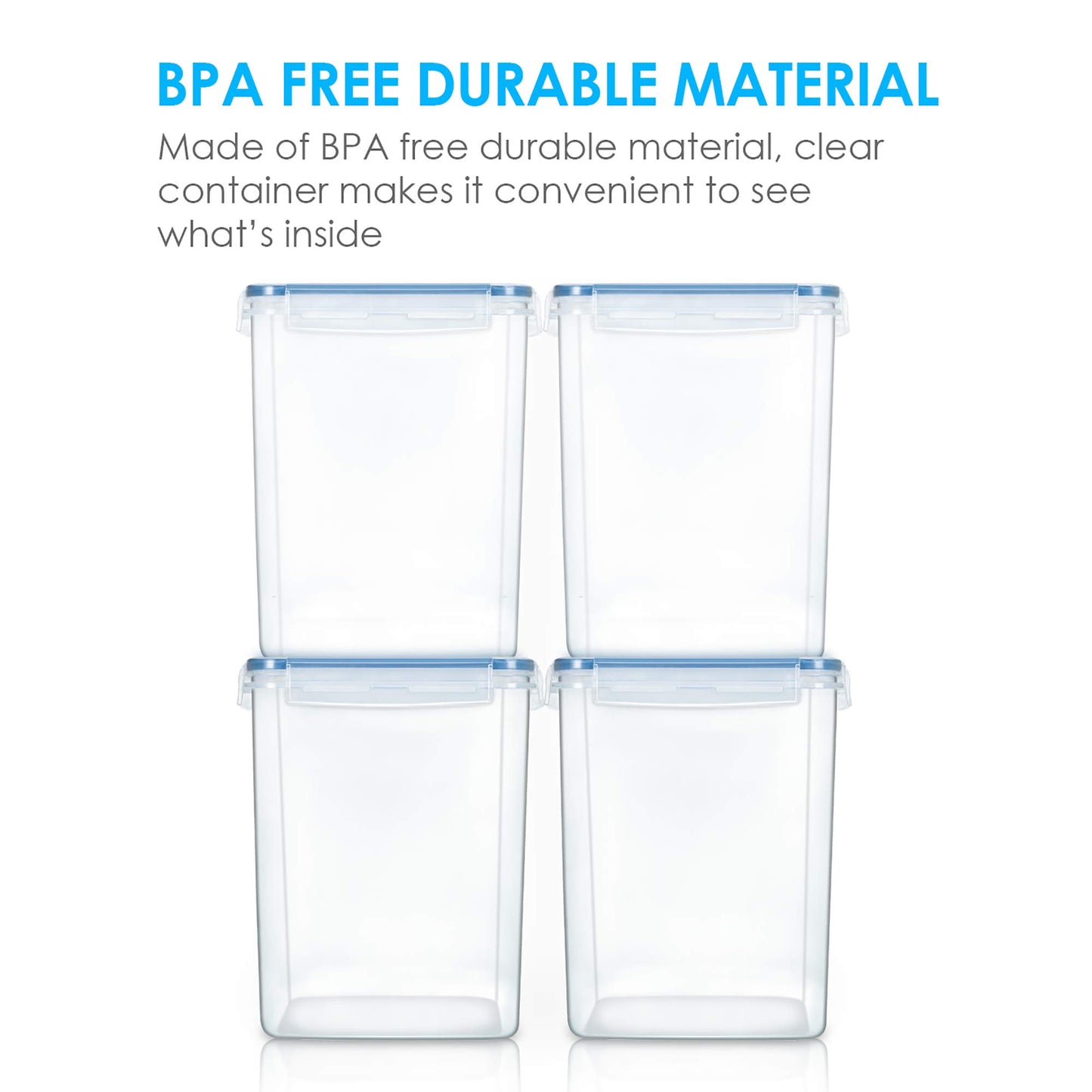 Vtopmart Large Food Storage Containers 5.2L / 175oz, 4 Pieces BPA Free Plastic Airtight Canisters for Flour, Sugar, Baking Supplies, Rice with Lids, 4 Measuring Cups and 24 Labels, Blue