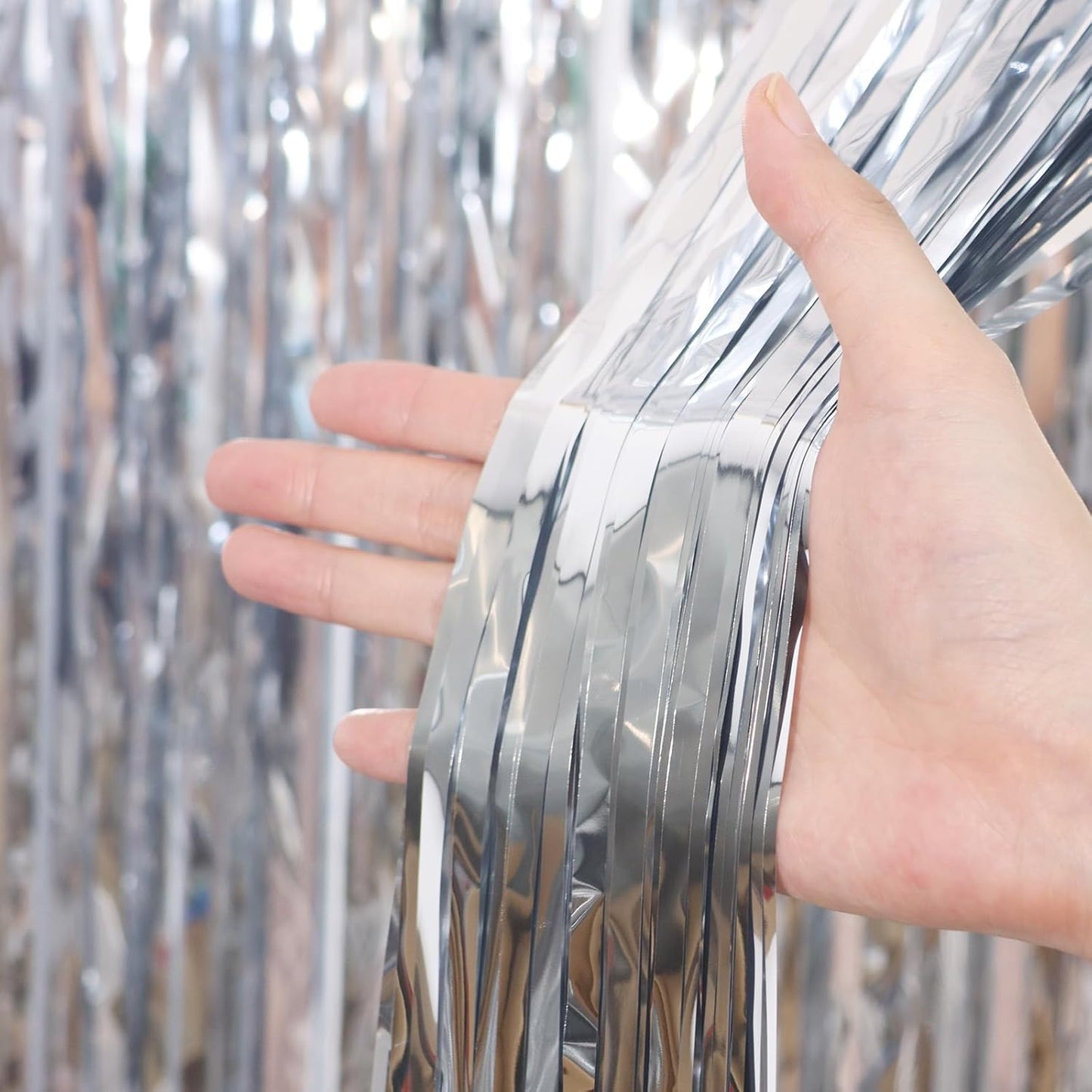 Voircoloria Foil Fringe Backdrop Curtains - 3.3 x 6.6 Ft Tinsel Streamers for Parties & Events | Silver