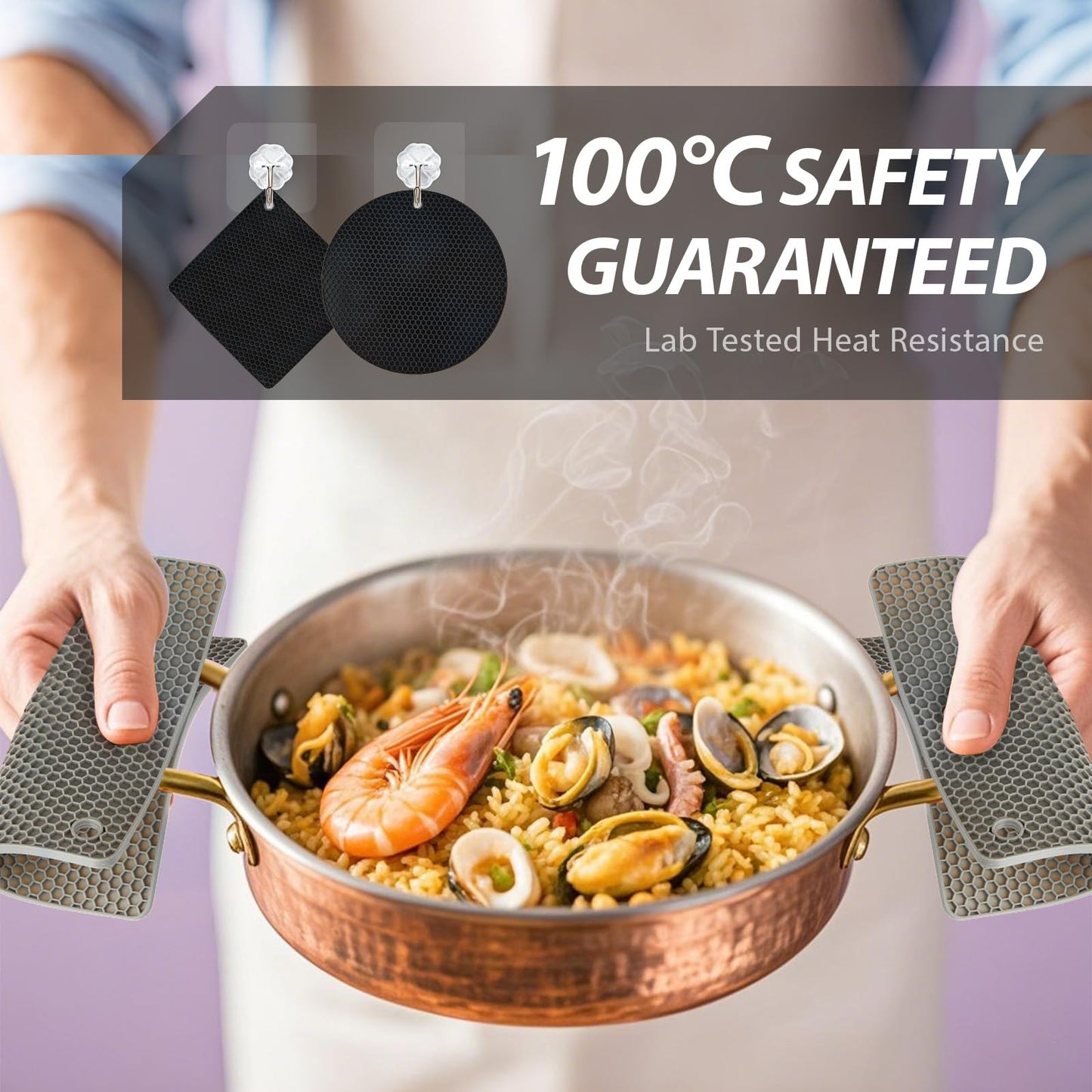 NICESOPIN 4 Pack Silicone Pot Holders & Hot Pads - Heat Resistant Non-Slip Mats for Kitchen Countertops, Trivets for Hot Dishes, Dishwasher Safe & BPA-Free (Black)