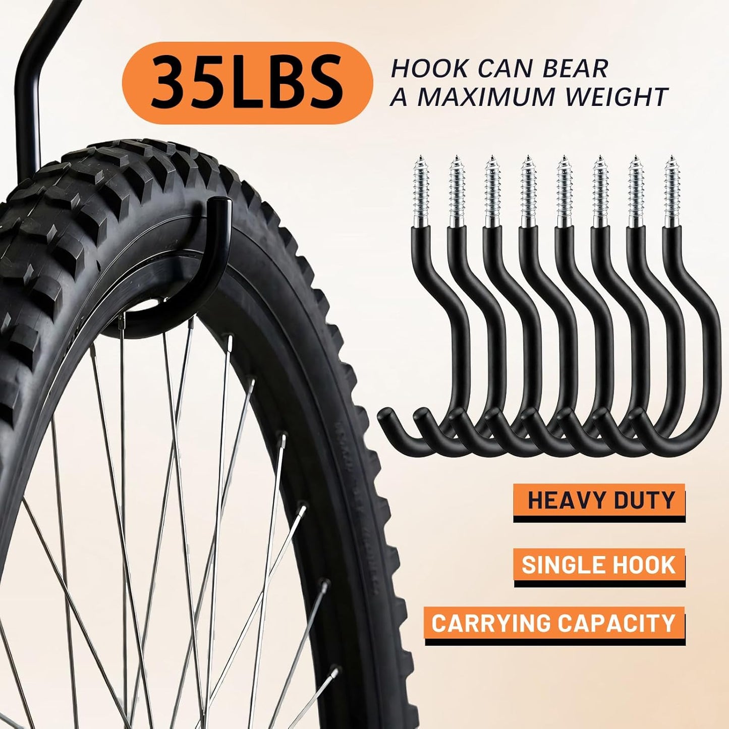 Skiennix 8-Pack Heavy Duty Bike Hooks - Rust Resistant Wall Mount Bicycle Storage for Garage Organization