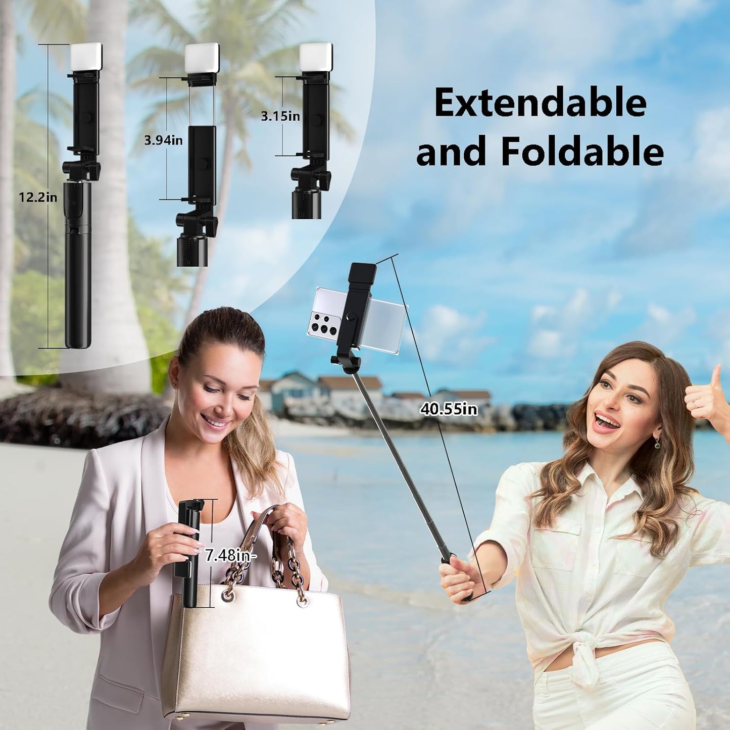 Skiennix Selfie Stick - 40-Inch Retractable Tripod with Wireless Remote & Light | Portable for Photography & Streaming