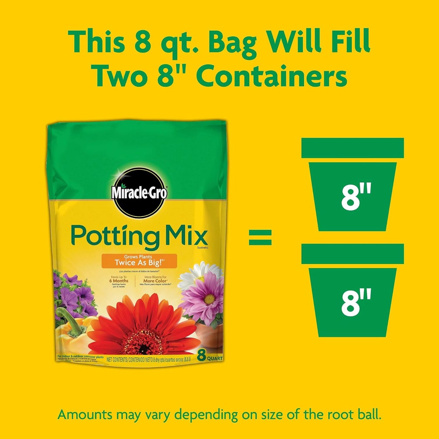 Miracle-Gro Potting Mix - Nutrient-Rich Soil for Container Plants & Flowers | 8 Qt (2-Pack)