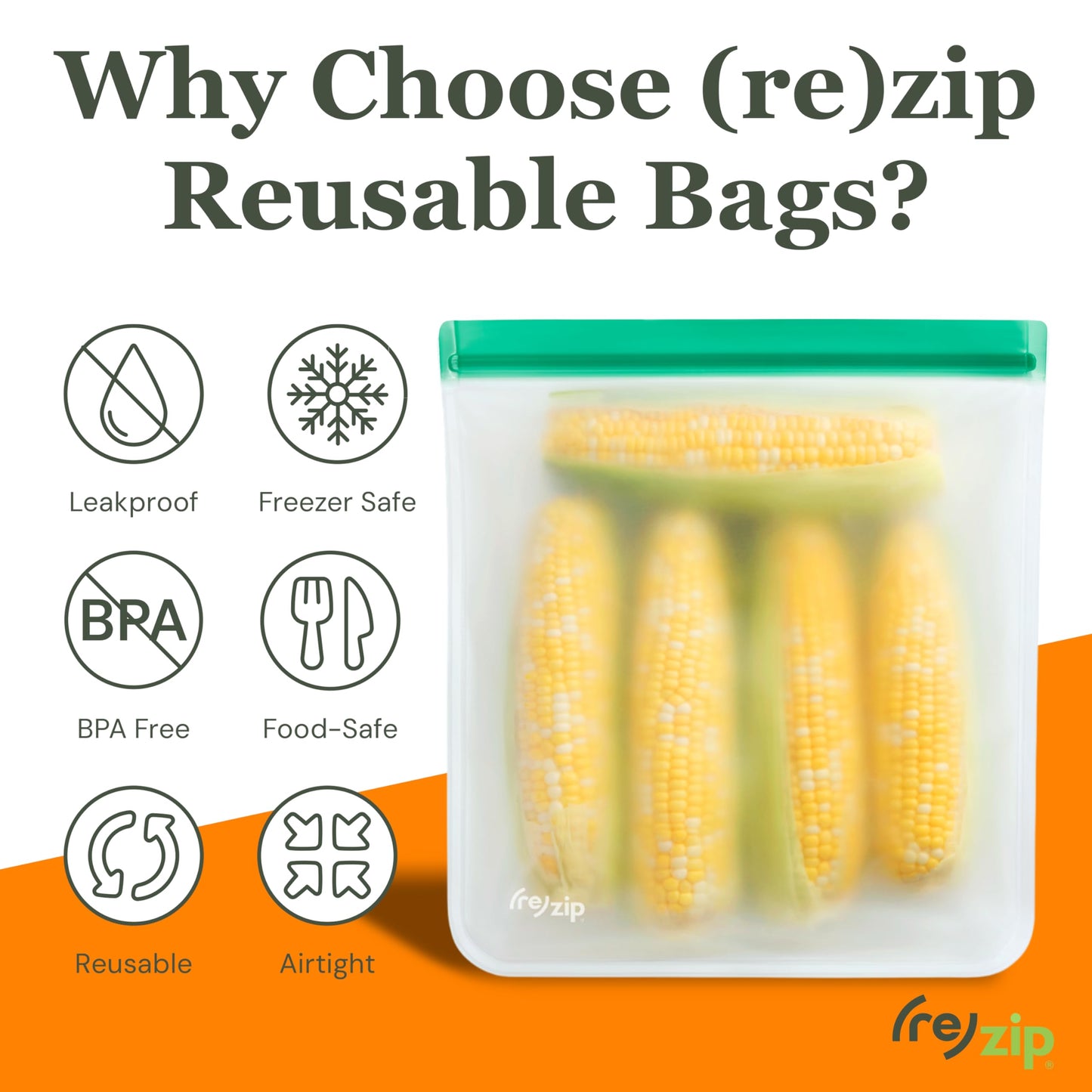 (re) zip Gallon Reusable Bags – BPA-Free, Leak-Proof, 100% Food-Safe PEVA Reusable Gallon Bags for Food Storage, Meal Prep, and Freezer Use, Holds 16 Cups / 128 Fl Oz | 4-Pack (Multi Color)