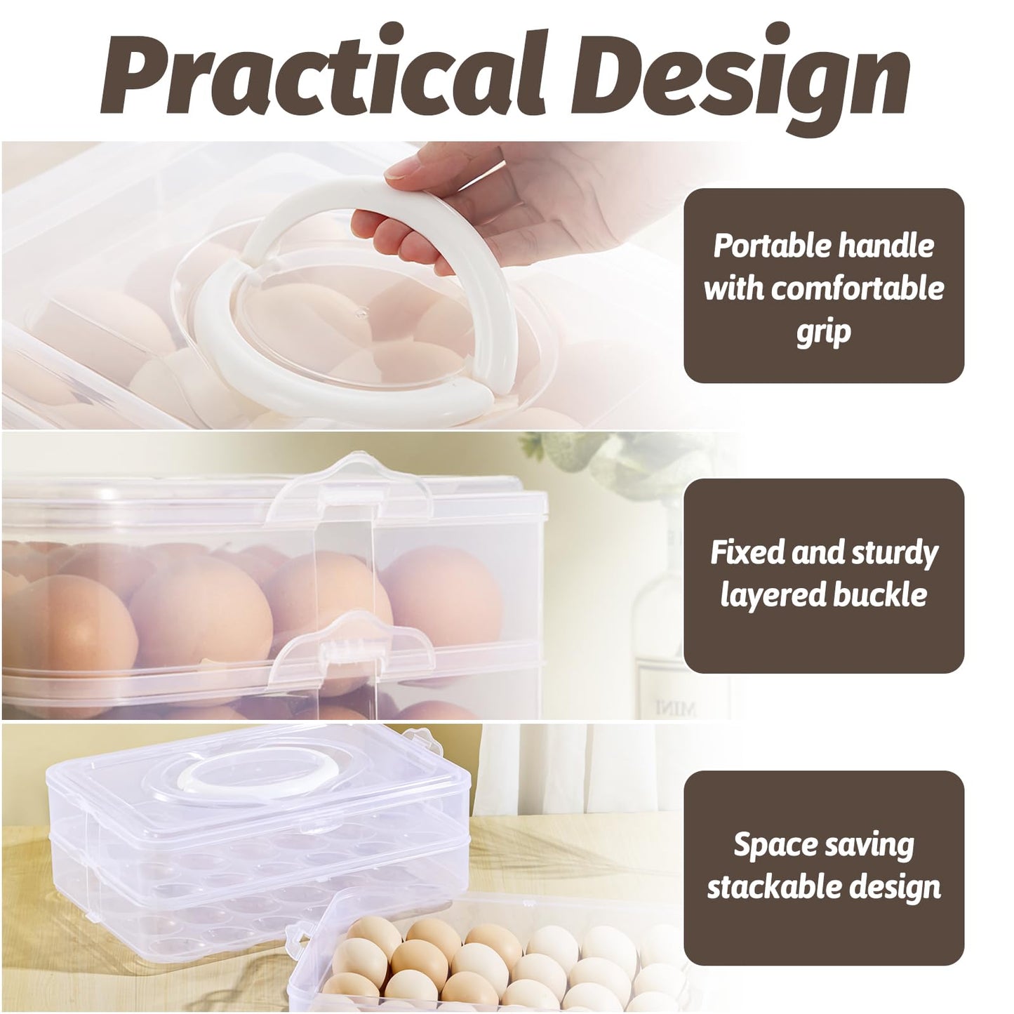 Egg Holder for 72 Eggs,3-Layer Plastic Egg Container,Deviled Egg Tray with Handle Lid,Devil Egg Holder for Refrigerator,Kitchen,Easter Party,Keep Fresh