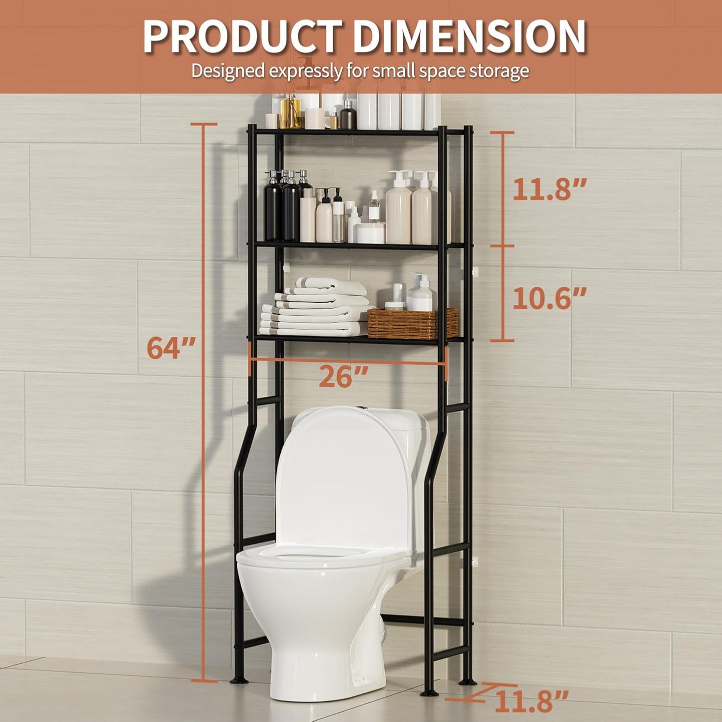 Regine Switzerland 3-Tier Over The Toilet Storage - Freestanding Metal Bathroom Shelves in Black