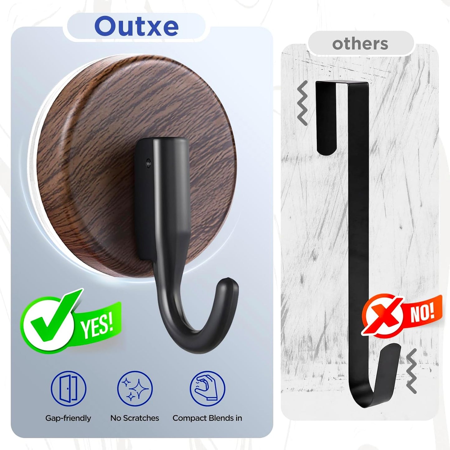 OUTXE Wreath Hanger - Upgraded Suction Cup Hook for Front Door & Windows | 4-Pack in Walnut