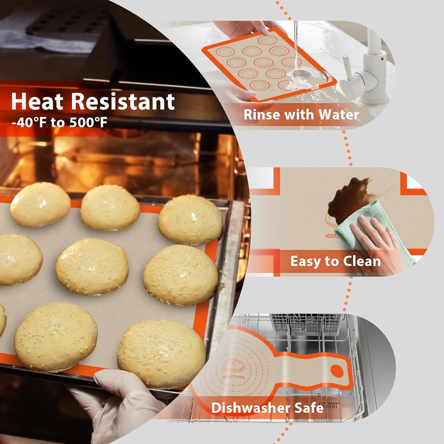 Skiennix Silicone Baking Mat Set - Nonstick Reusable Bread Sling & Loaf Pan Liners | 4-Piece Macaron & Pastry Mats