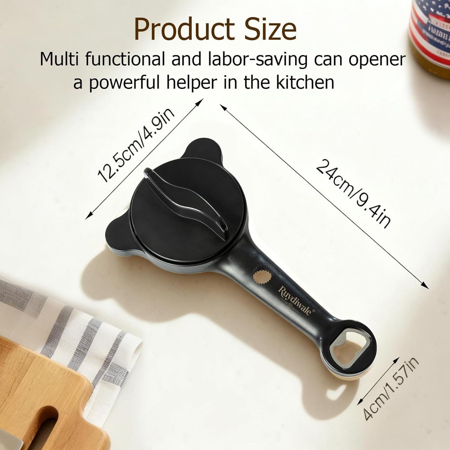 Skiennix 4-in-1 Jar Opener - Adjustable Kitchen Tool for Seniors | Easy Grip Design (Black)