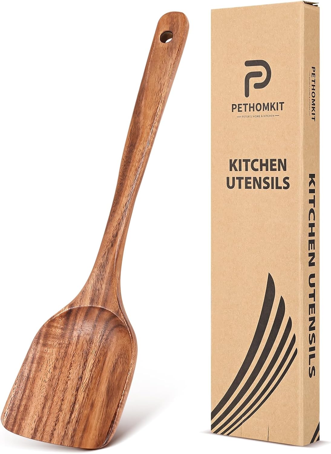 Teak Wood Spatula by [Brand Name] - Non-Toxic Cooking Utensil with Long Handle | 13.4" for Frying & Serving