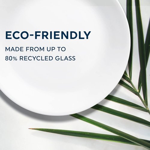 Corelle Vitrelle 8-Piece Dinner Plates Set - Lightweight, Chip-Resistant Triple Layer Glass | Winter Frost White