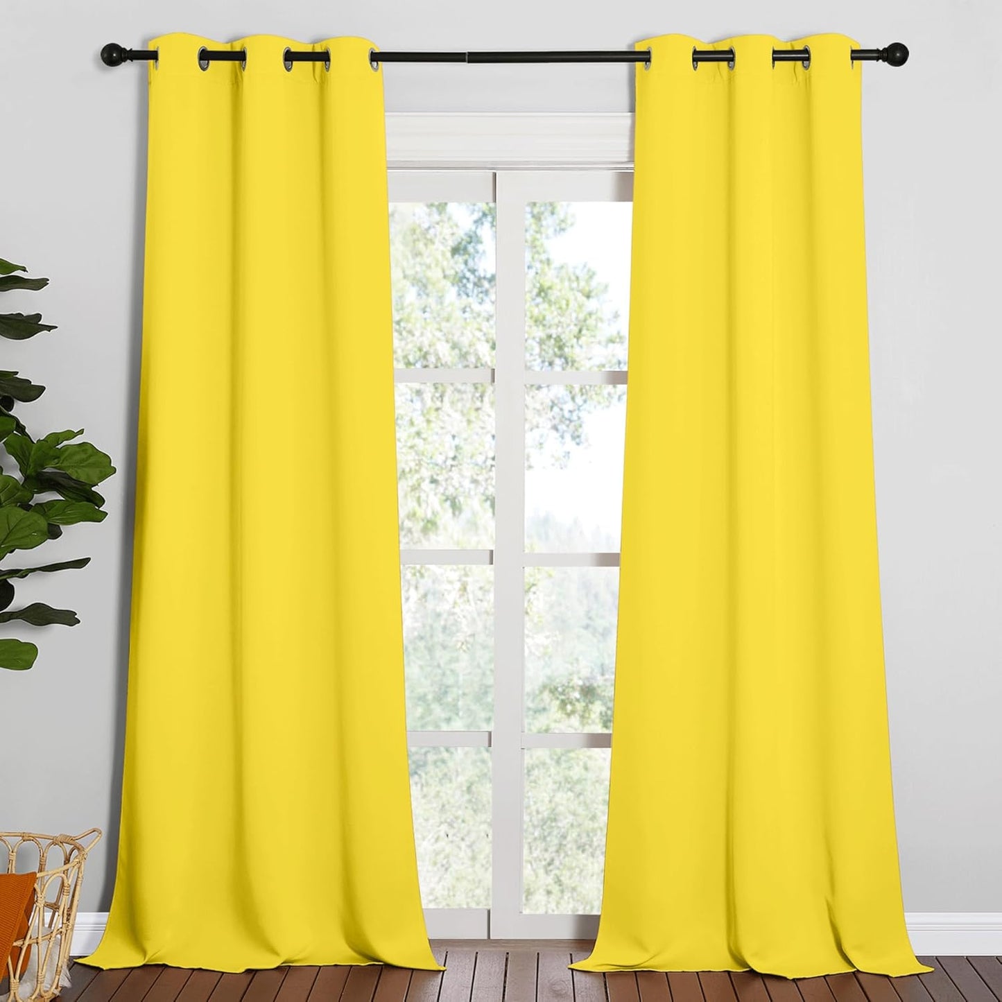 NICETOWN Patio Glass Door Curtains - Bright Yellow Privacy Panel Drapes | 42" W x 90" L, 1 Pair