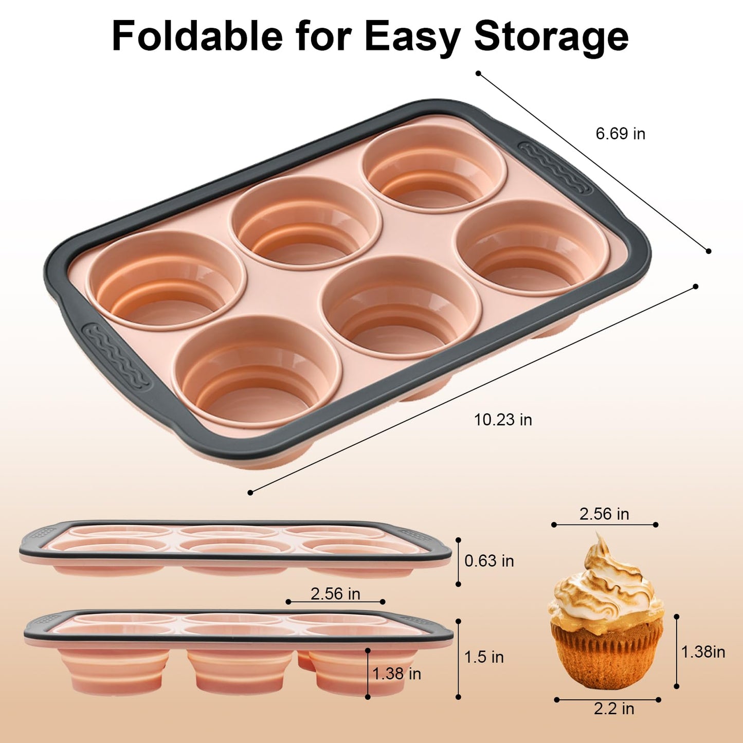 YiYeraio Silicone Muffin Pans for Baking with Metal Frame, 6 Cup Silicone Muffin Pan, Nonstick Cupcake Pan, BPA Free Muffin Tins Easy to Pop Cupcake Baking Pan Molds for Oven Dishwasher Safe