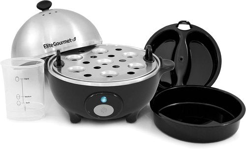 Elite Gourmet EGC-508 Rapid Egg Cooker - Cook 7 Easy-To-Peel Eggs | Auto Shut-Off & Recipe Booklet