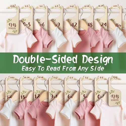 Baby Closet Dividers | 8 PCS Adorable Wooden Double-Sided Size Hangers for Newborn to Toddler