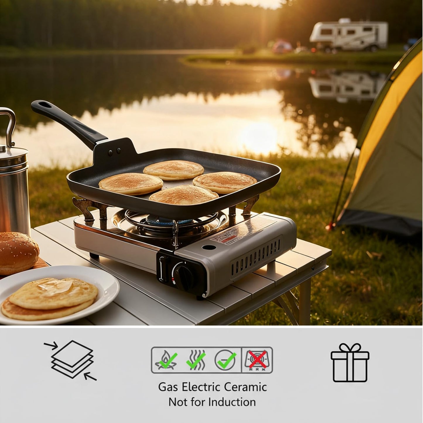 Nonstick Square Griddle Pan for Pancakes Eggs Bacon, 10 inch Family Breakfast Griddle. Aluminum Flat Top Griddle Pan for Gas Electric Stove, Even Heat Distribution Warp-Proof Easy Clean